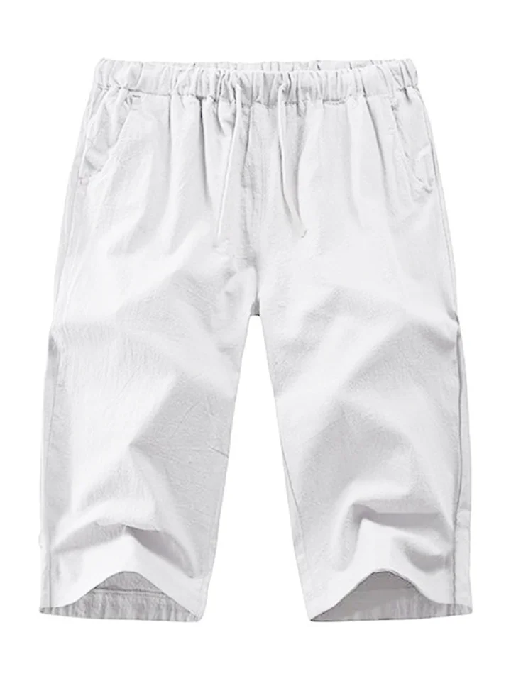 Men's Shorts Linen Shorts Summer Shorts Capri Pants Drawstring Elastic Waist Plain Comfort Outdoor Daily Going Out Linen / Cotton Blend Stylish Casual Black White-Cosfine
