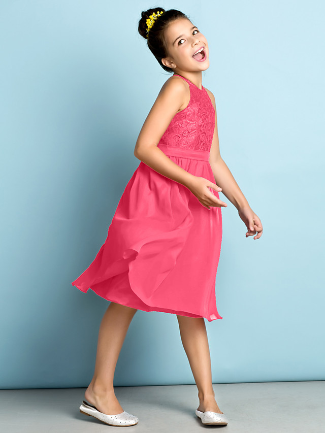 Daisda A-Line Jewel Neck Knee Length  Flower Girl Dress With Lace 