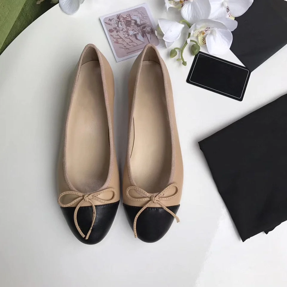 Flat Keel Thin Shoes Women's 2020 Spring round Toe Shallow Mouth Color Matching Bow Ballet Shoes