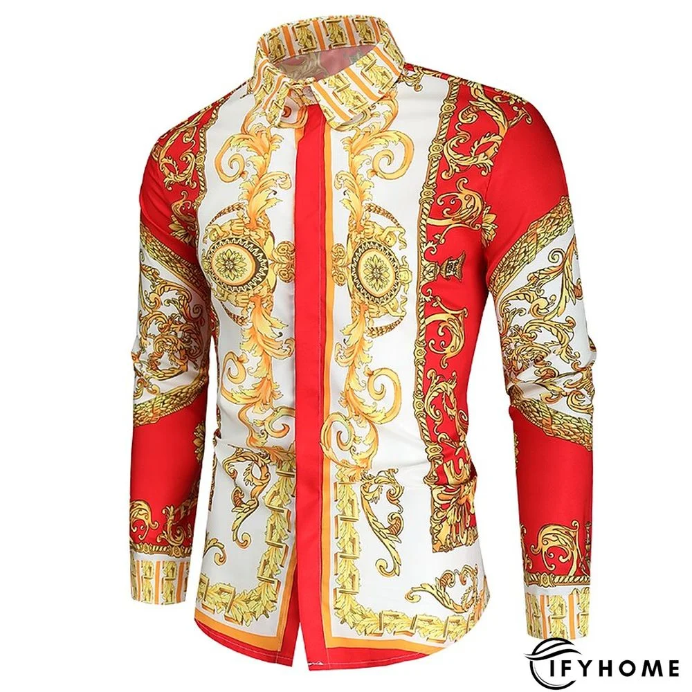 Men's Shirt Prom Shirt Classic Collar Spring &  Fall Long Sleeve Black White Red Geometric Party Casual Clothing Apparel Print | IFYHOME
