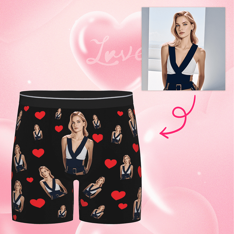 【Byxhuc】Mens Underwear Custom Face, Long Personalized Briefs for Men Heart, Birthday Christmas Gift for Boyfriend Husband Him