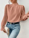 Women's Elegant High Collar Spliced Wave Pattern Chiffon Long Sleeve Top Shirt
