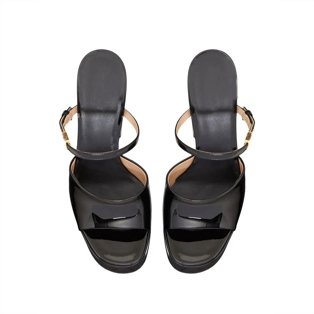 150mm Thick heel round toe buckle waterproof platform open toe one-strap sandals high heel sandals-MERUMOTE