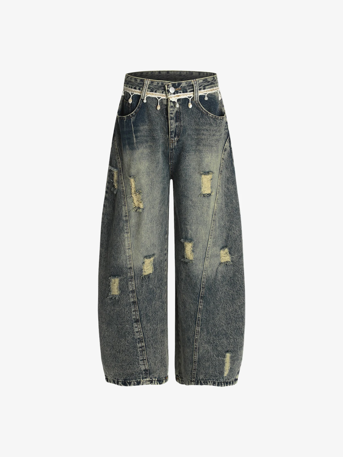 Blue Act Chic Washed Distressed Ripped Patchwork Jeans Front