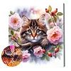Framed Diamond Painting - Full Round Drill - Cats and Flowers (25x25cm)