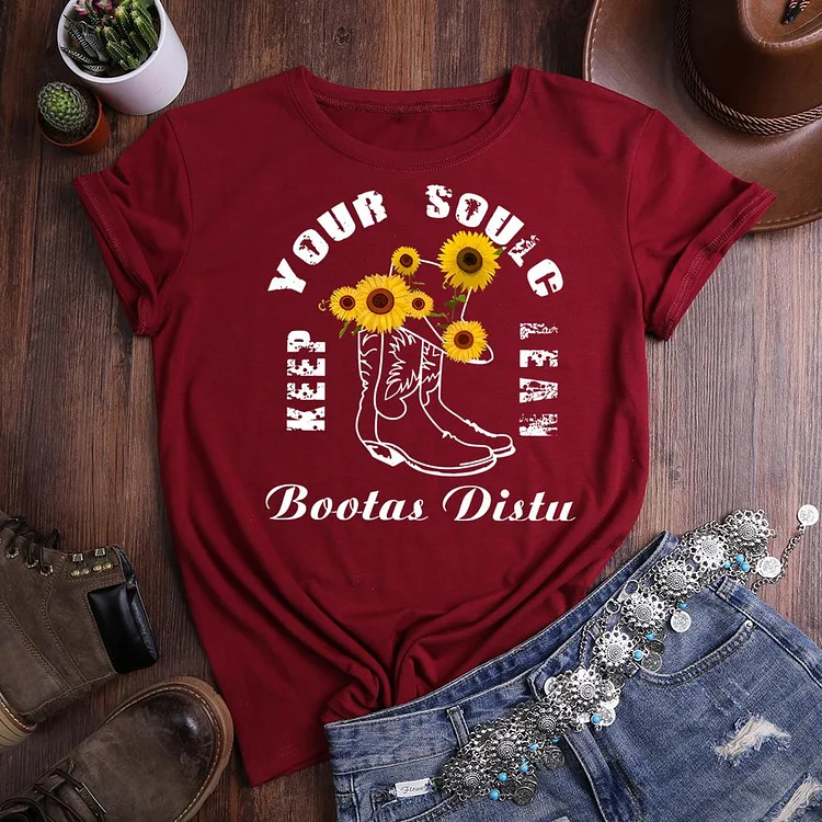 your soul keep lean boots dusty Round Neck T-shirt-0020756