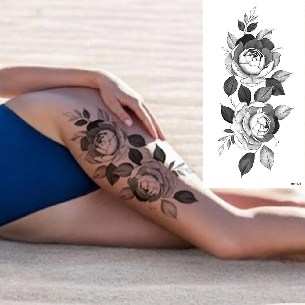Waterproof Temporary Tattoo Sticker 3D Lace Rose Flower Tattoos Line Lotus Body Art Arm Fake Sleeve Tatoo Women Men