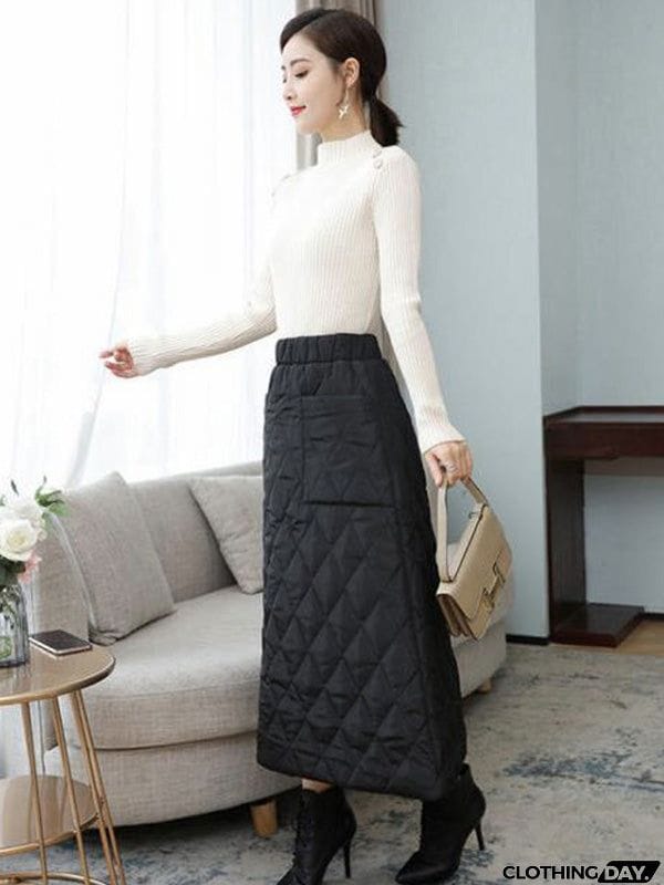 Vintage Loose Elasticity High-Waisted A-Line Padded Skirt Bottom