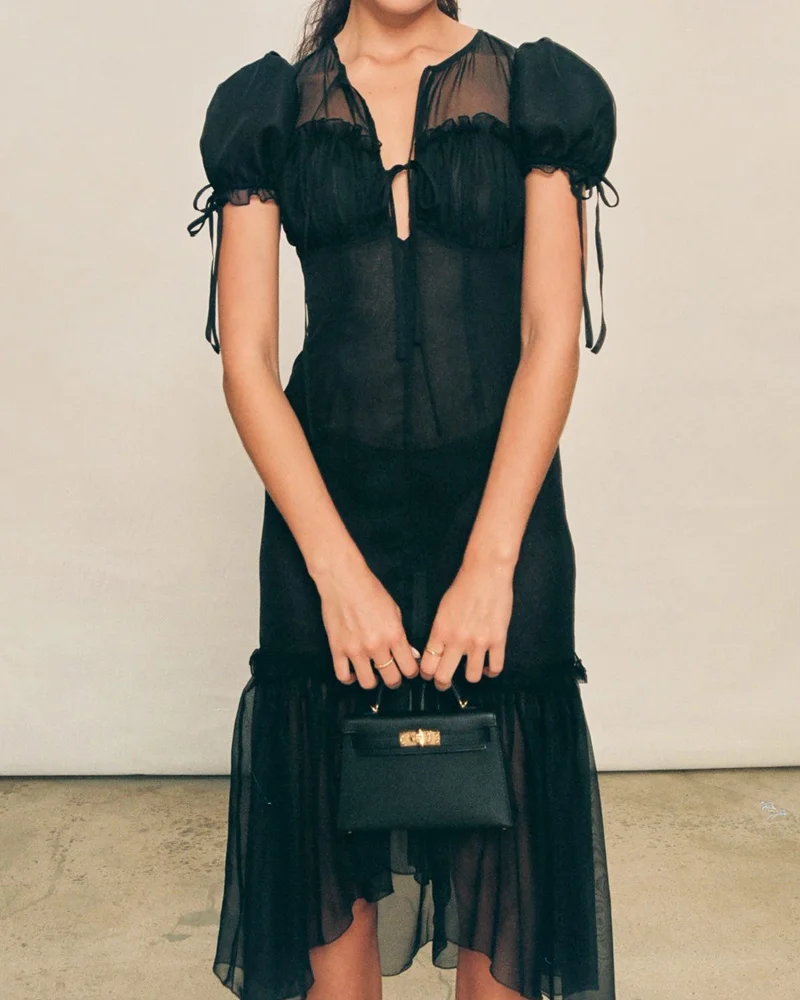 Solid Color Short Sleeve Elegant Dress