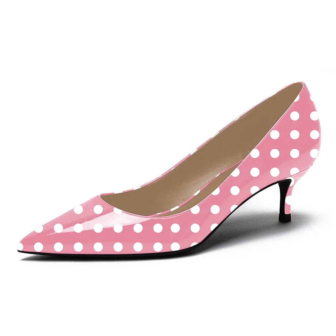 Women's Patent Leather Kitten Heel Polka Dot Pumps Heels in Pink
