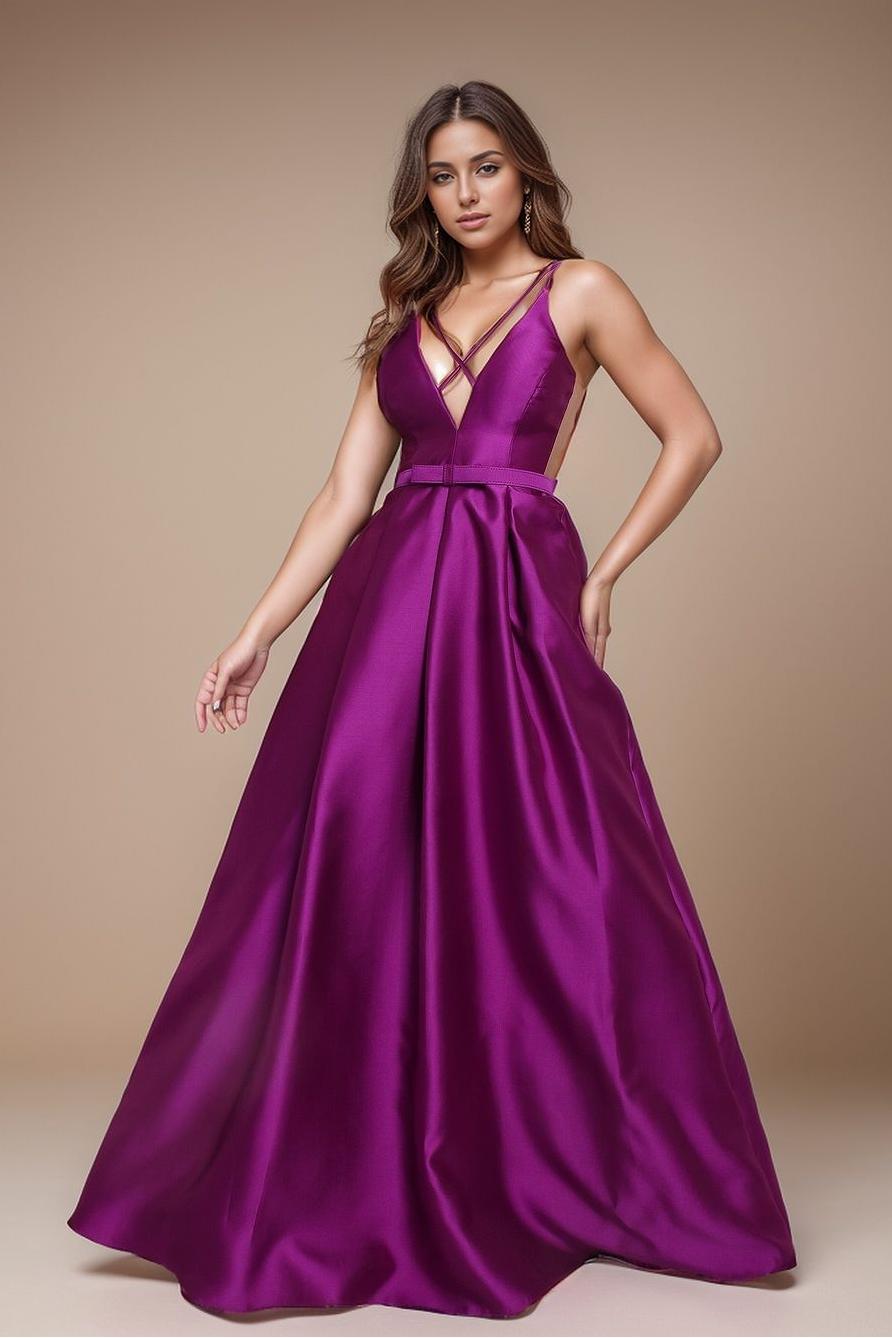 Lvs&Broner Spaghetti Strap Sleeveless Backless Long Prom Dress With Belt