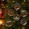 6 Pcs Christmas Wooden Ornaments DIY Pearls Diamond Painting Kit Rhinestone Art Pendants with Hemp Rope for Holiday Tree Decor