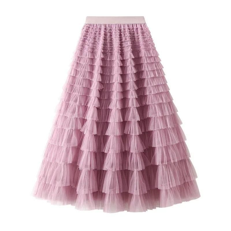 Nigikala Nigikala Yarn Lotus Leaf Side Temperament Skirt Women's Dress 2025 Spring And Autumn New Famous Woman Long Dress Thin Cake Skirt 2210