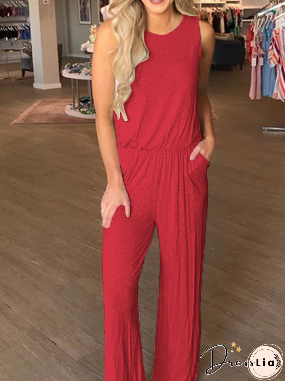 Solid Sleeveless Casual Jumpsuit & Romper