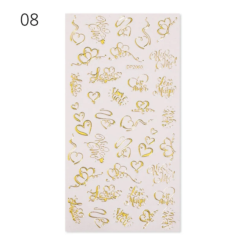 1 Sheet 3D Nail Stars Love Stickers Glitter Shiny Decoration Decal DIY Transfer Adhesive Colorful Nail Tips Tattoo Manicuring