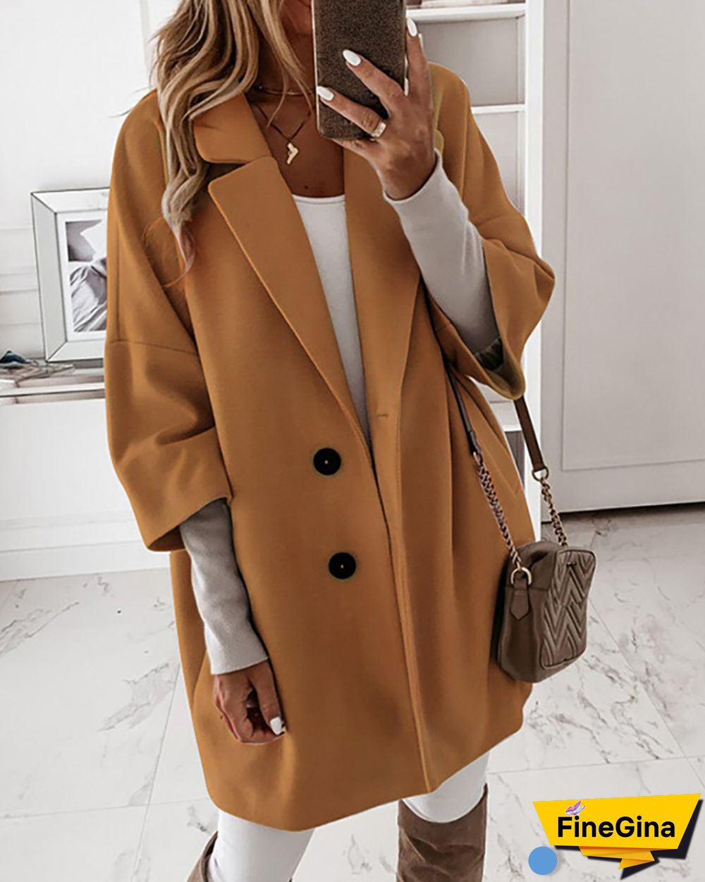Button Design Long Sleeve Casual Coat