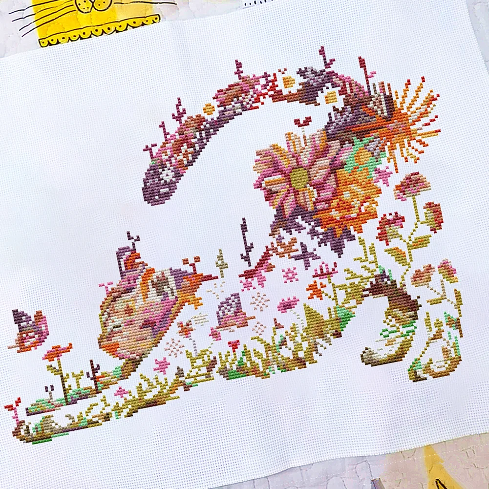 11ct Stamped Cross Stitch - Flower Cat(46*46cm)