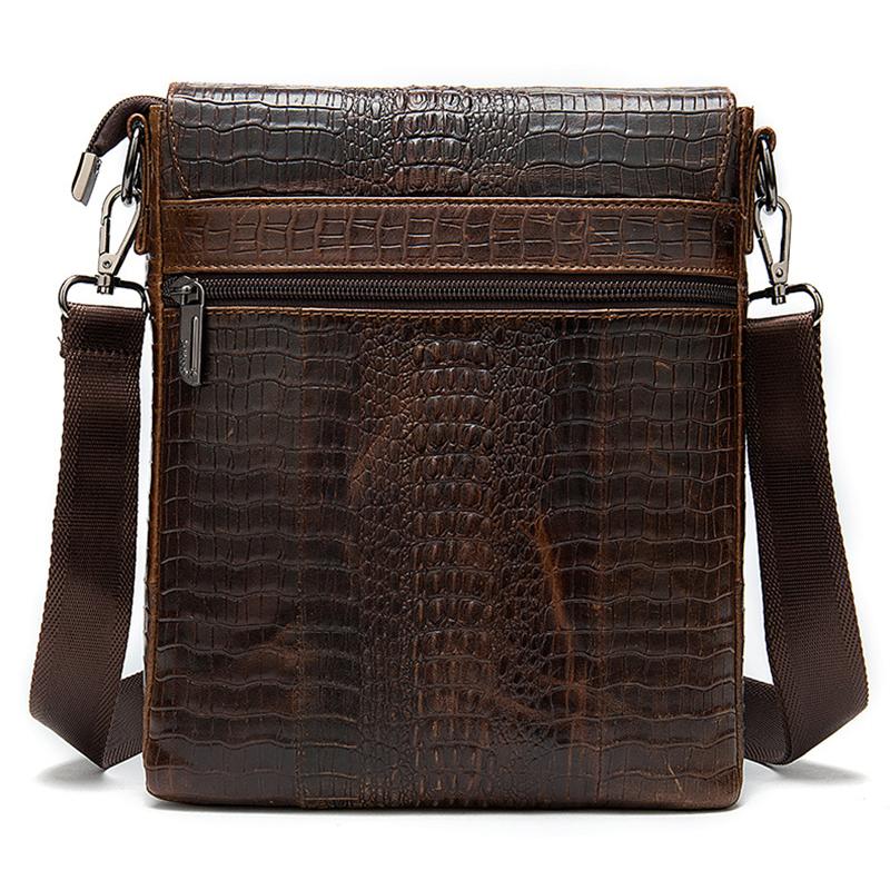 Foldover Top Detachable Sling Strap Crocodile Textured Genuine Leather Messenger Bag