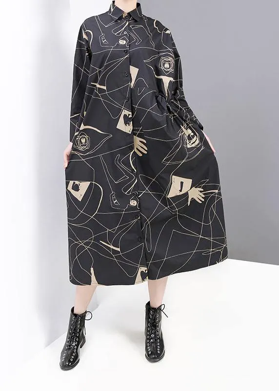 Women red prints cotton Robes patchwork fall shirt Dress