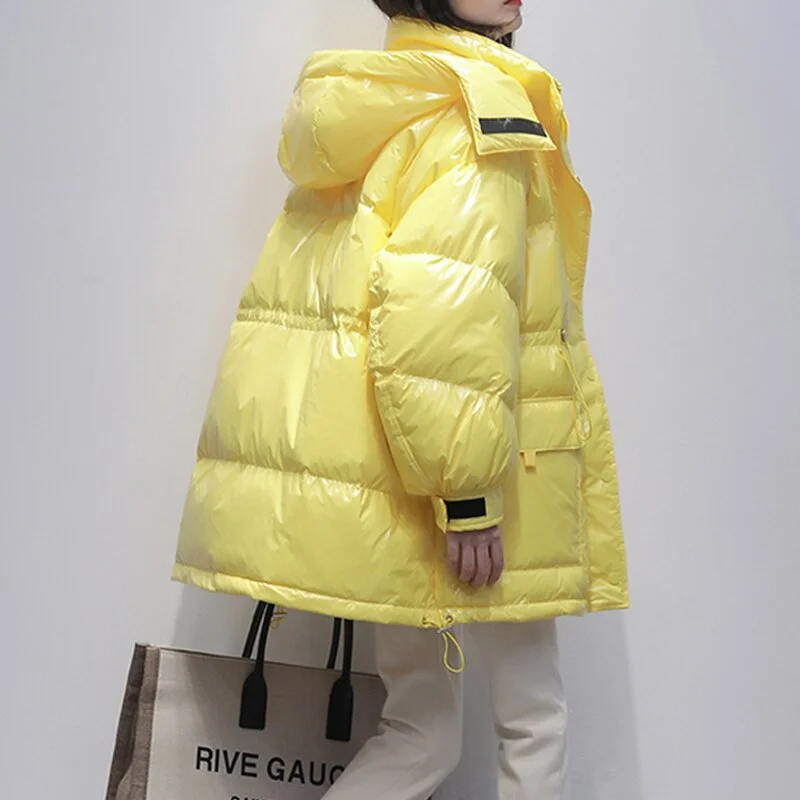 2021 90% White Duck Down Jacket Winter Bright Coat Women Snow Clothes Loose Medium long Female Down Parka Oversize