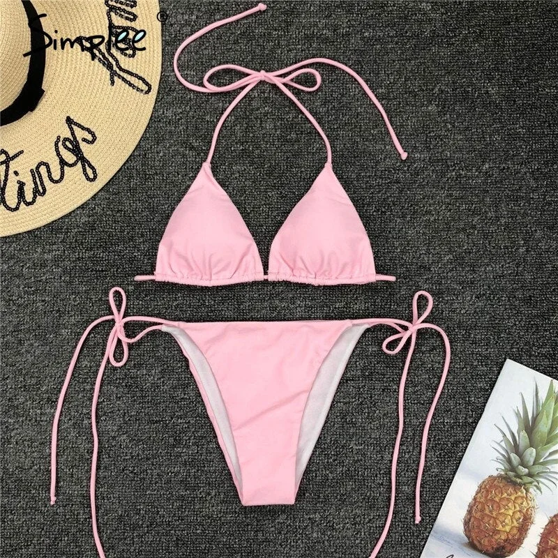 Simplee Halter bikini 2019 micro String sexy bathing suit women bathers Triangle thong swimsuit female neon swimwear biquini