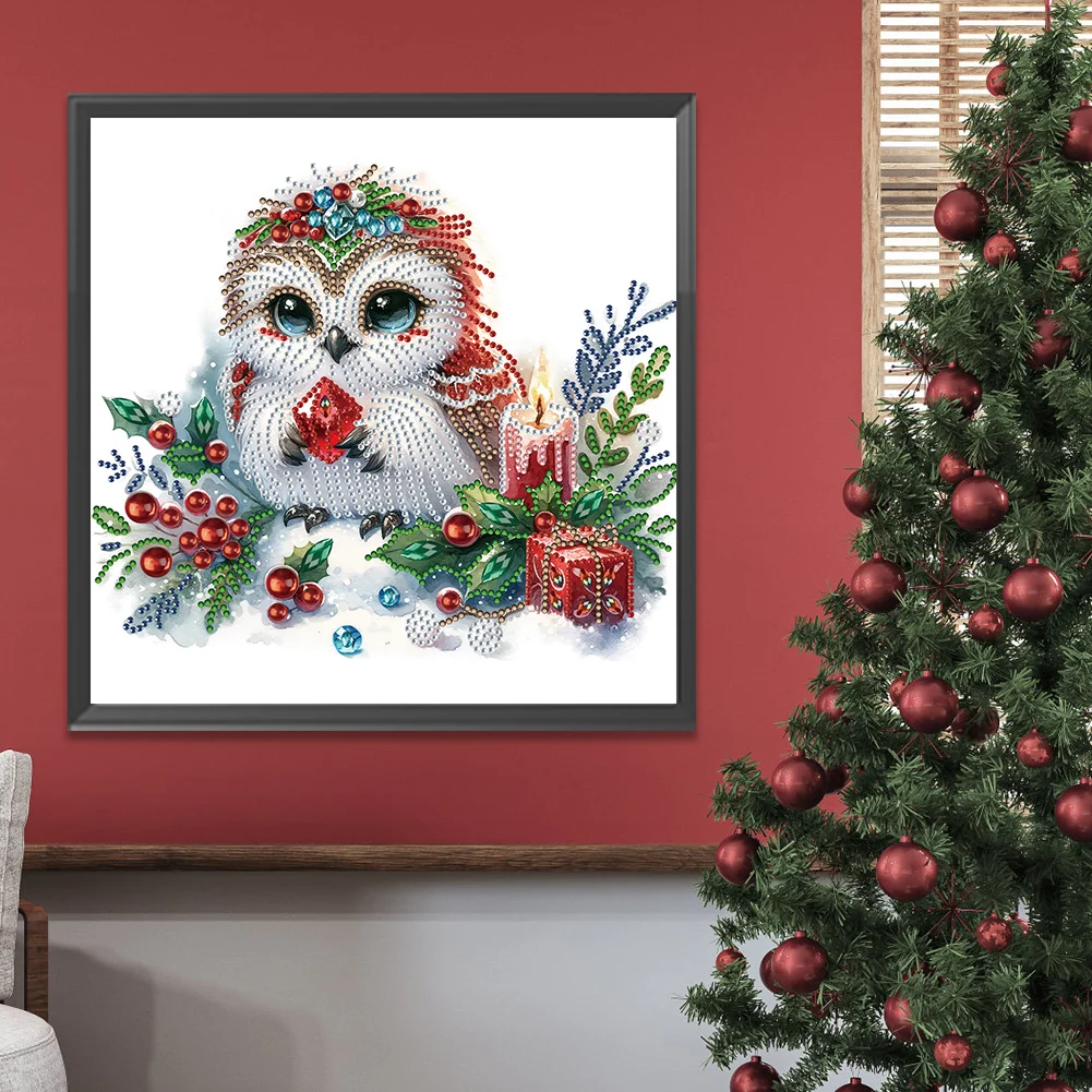 Diamond Painting - Partial Special Shaped Drill - Winter Owl(Canvas|30*30cm)
