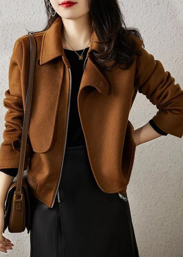 VCSHOES Chocolate Asymmetrical Patchwork Woolen Coats Fall