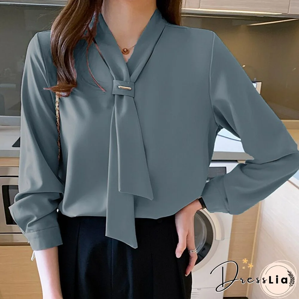 Women's Shirts With V-neck Tie Loose Women's Clothing