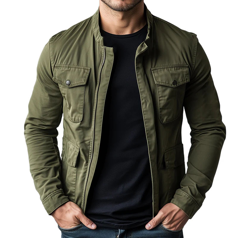 Men's Retro Casual Cotton Zipper Stand Collar Jacket
