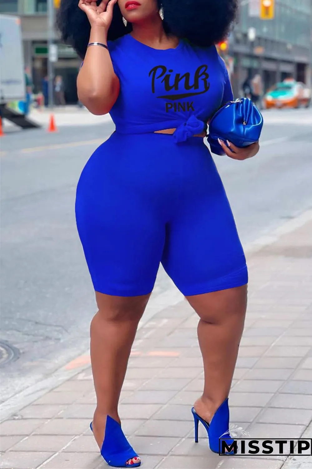 Grey Fashion Casual Letter Print Basic O Neck Plus Size Two Pieces