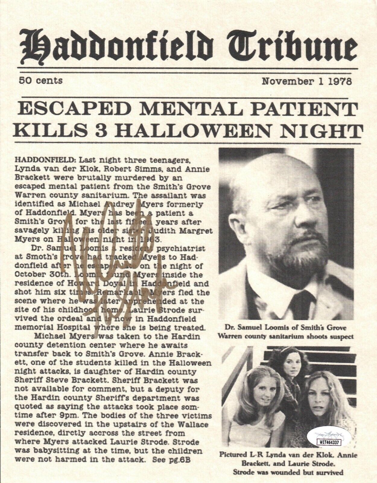 Nick Castle auto signed insc. 8x10 movie newspaper Halloween JSA Michael Myers