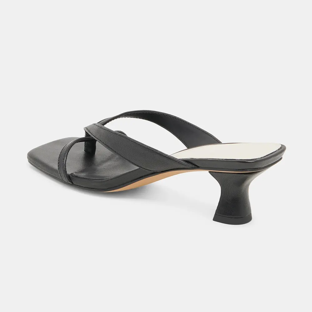 YDN Vegan Leather Open Square Toe Slip-On Black Heels Sandals