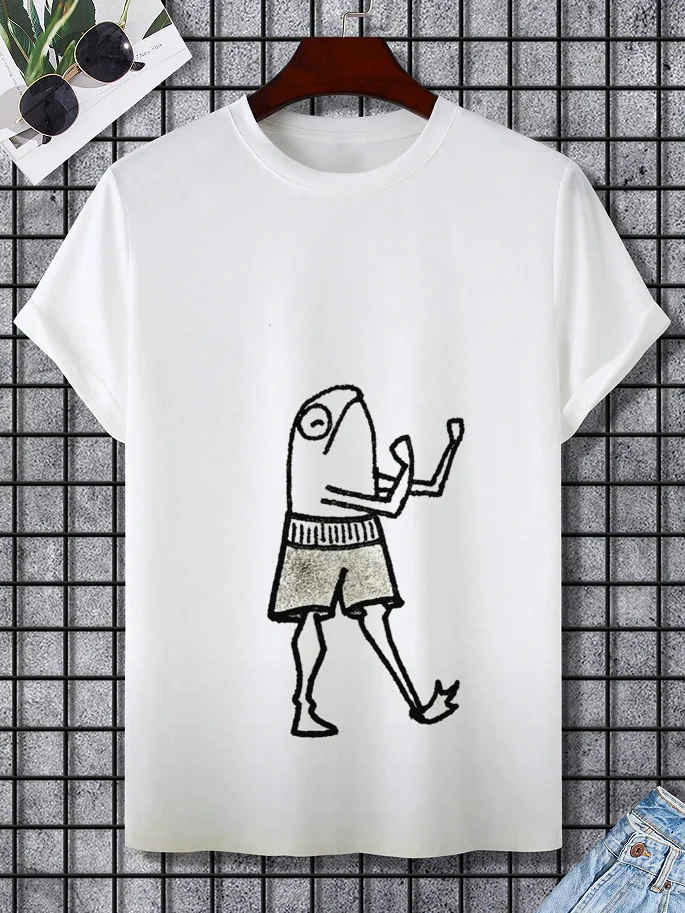 Men's Casual Fun Frog With Shorts Graphic Print T-Shirt