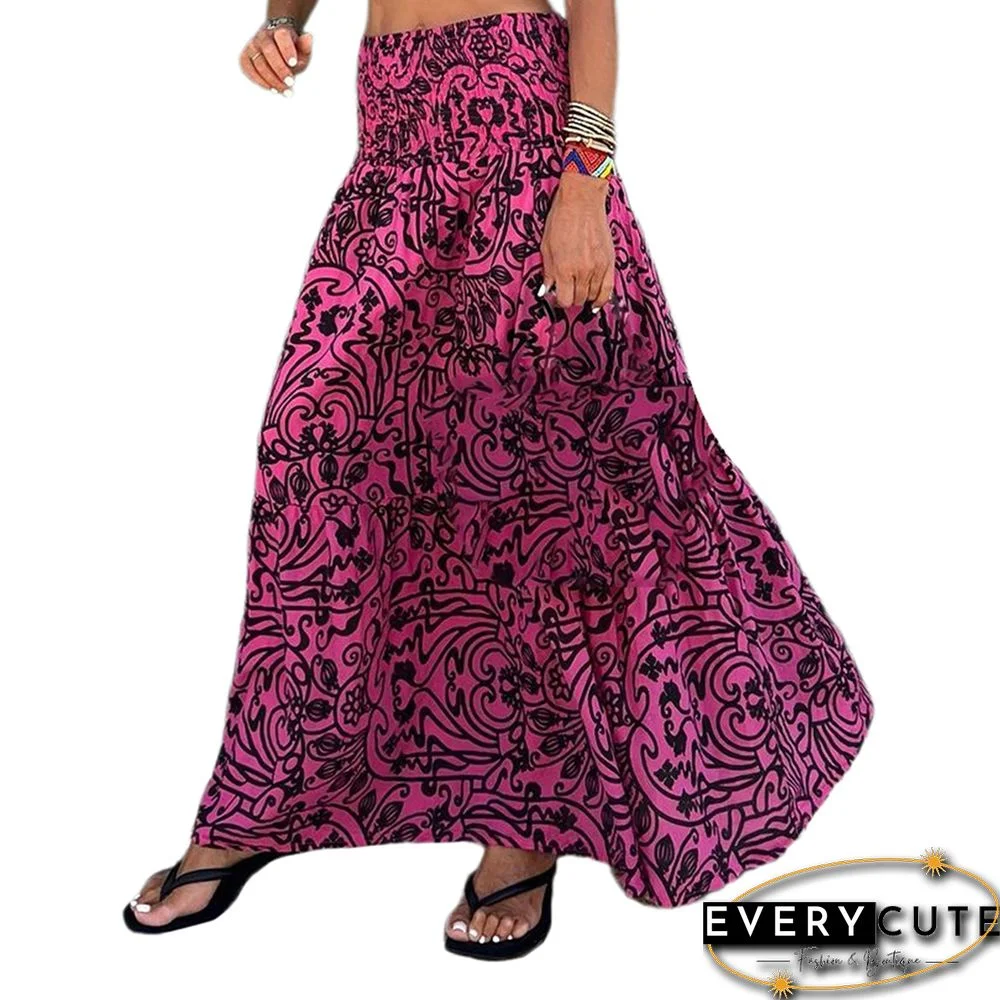 Rosy Floral Print Maxi Skirt