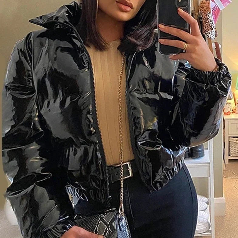 Zipper Design Long Sleeve High Neck Gilet Puffer Jacket