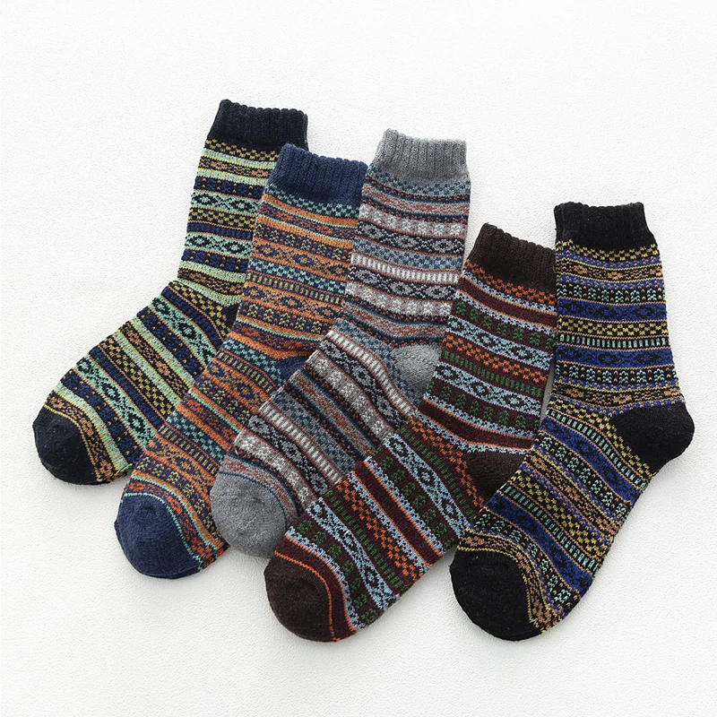 Retro Ripple Ethnic Style Tube Men's Socks（Five Pairs）