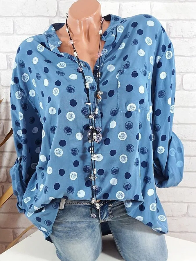Women's Polka Dot Cotton Linen Casual Top