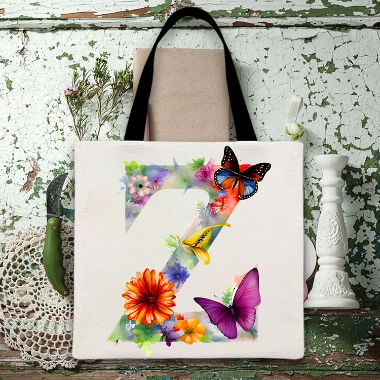 Z-Print Canvas Bag With Butterfly Flowers-BSTC1274