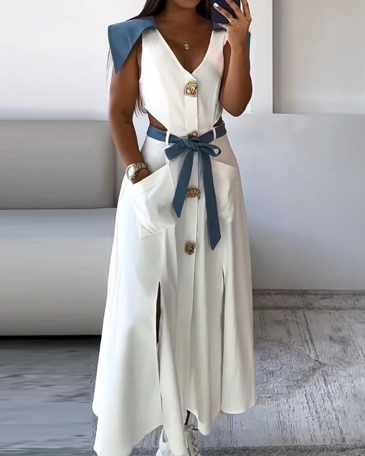 Casual solid color hollow dress