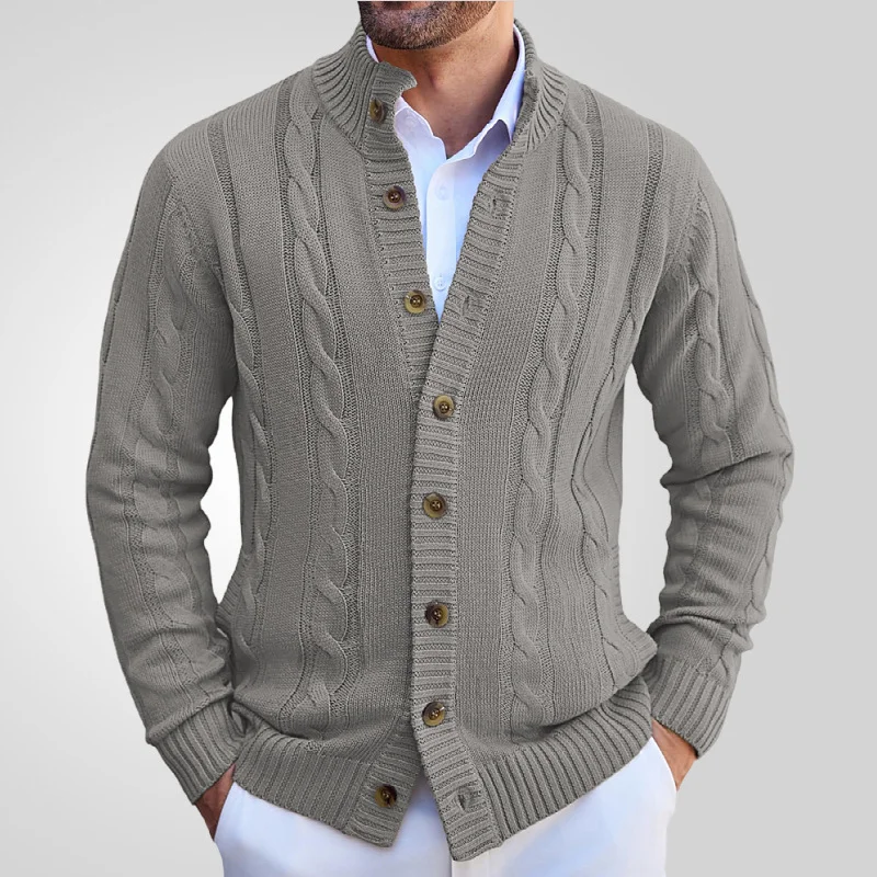 Uveng Uveng Men's Casual Collar Knitwear Solid Color Single Buckle Cardigan Sweater SY0189
