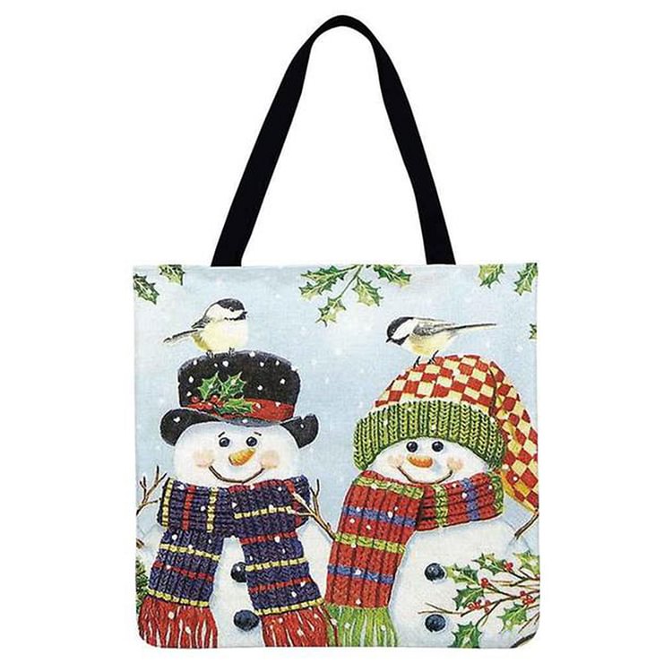 Christmas Cartoon Snowman And Santa - Linen Tote Bag