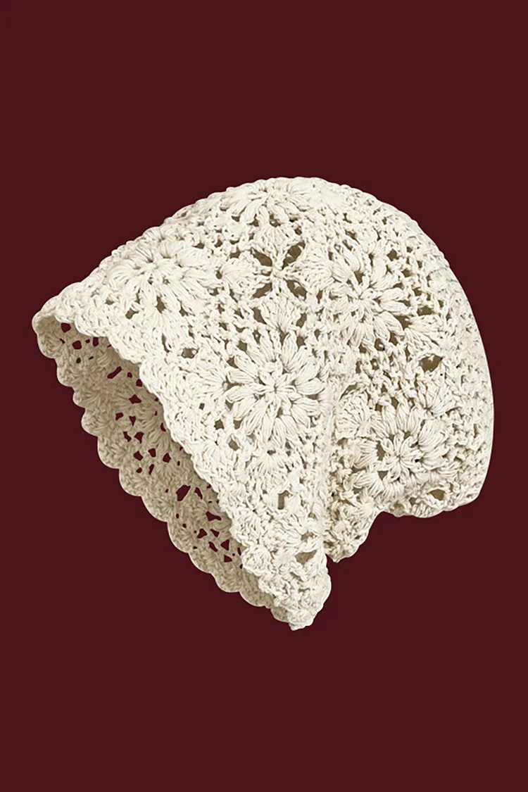 Boho Style Hand-Woven Floral Hollow Out Knit Beanie