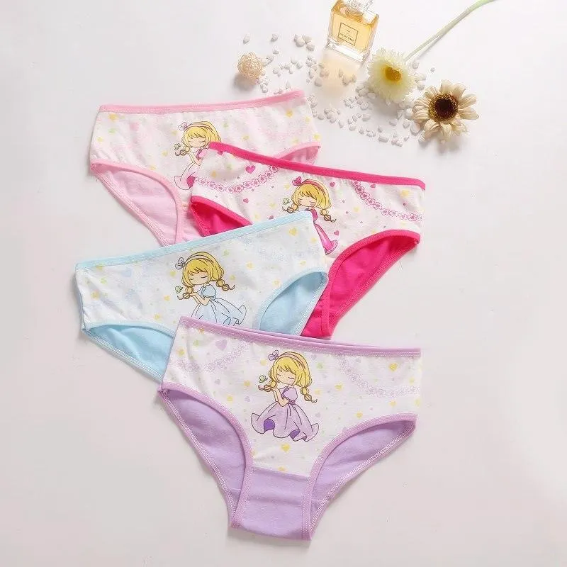 4 Pieces/Lot 2-12Y Children Underwear High Quality Cotton Girls Panties Cute Cat Pattern Kids Boxer Briefs Child Soft Girl Pants