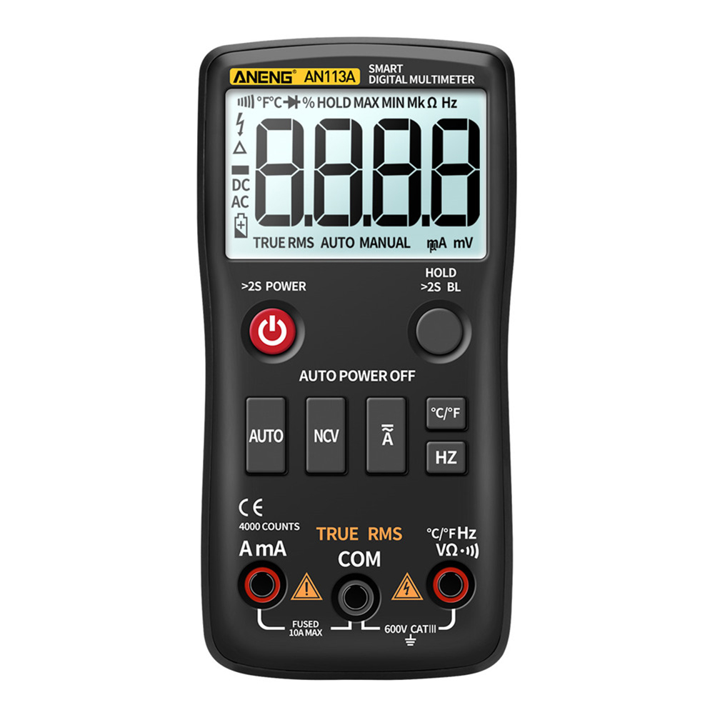 

ANENG AN113A 4000 Counts Auto Range - Digital Multimeter, Black, 501 Original