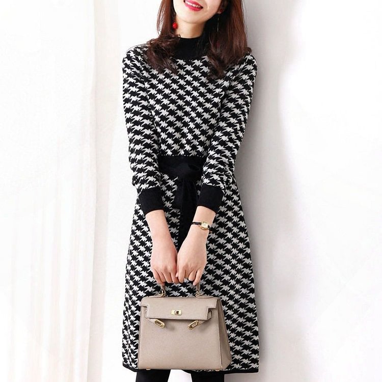 As Picture A-Line Houndstooth Elegant Dresses