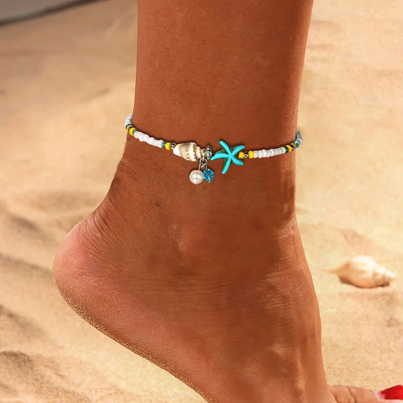 Conch Starfish Bead Anklet