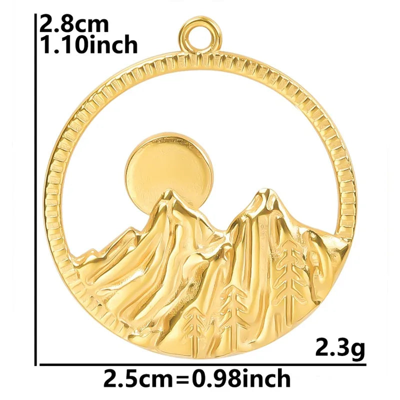 1 Piece 28*25mm Hole 1~1.9mm 304 Stainless Steel 18K Gold Plated Geometric Mountain Pendant
