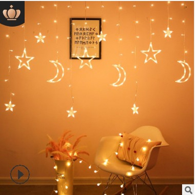 

Flashing Mode Moon Star Curtain Ring Window Moon Star Ring, Warm white, 501 Original