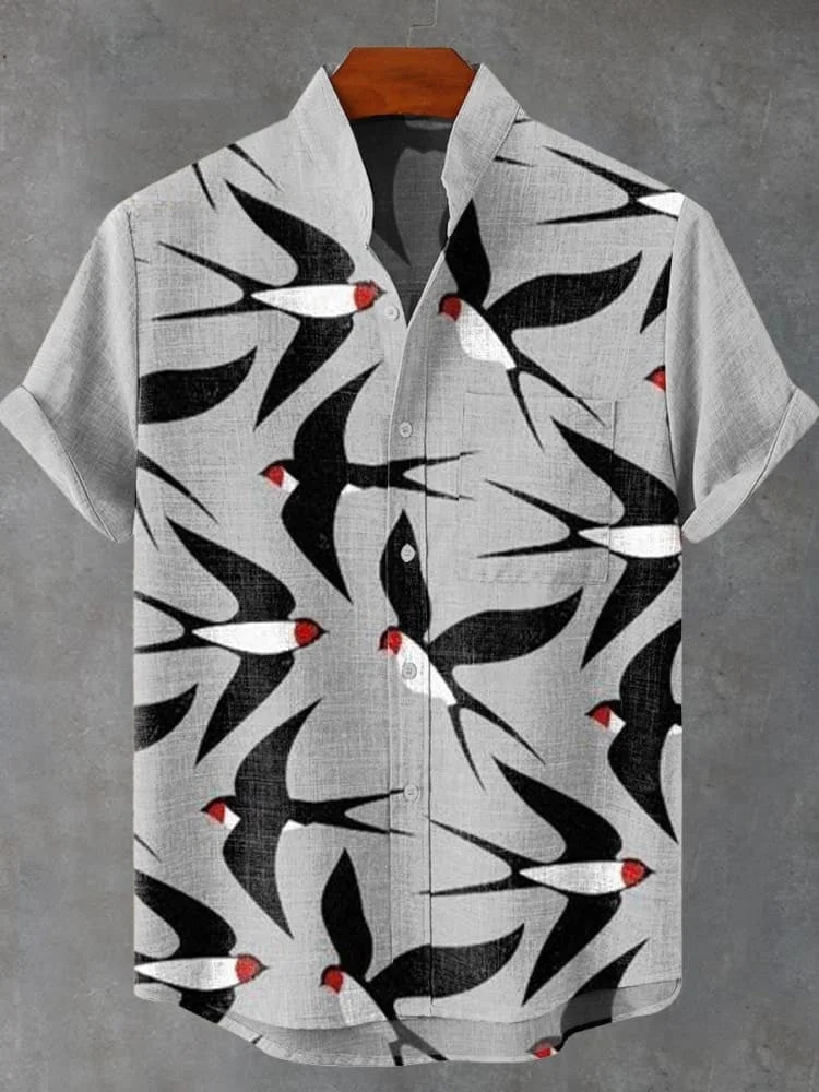 Flying Swallows Decorative Pattern Casual Shirt