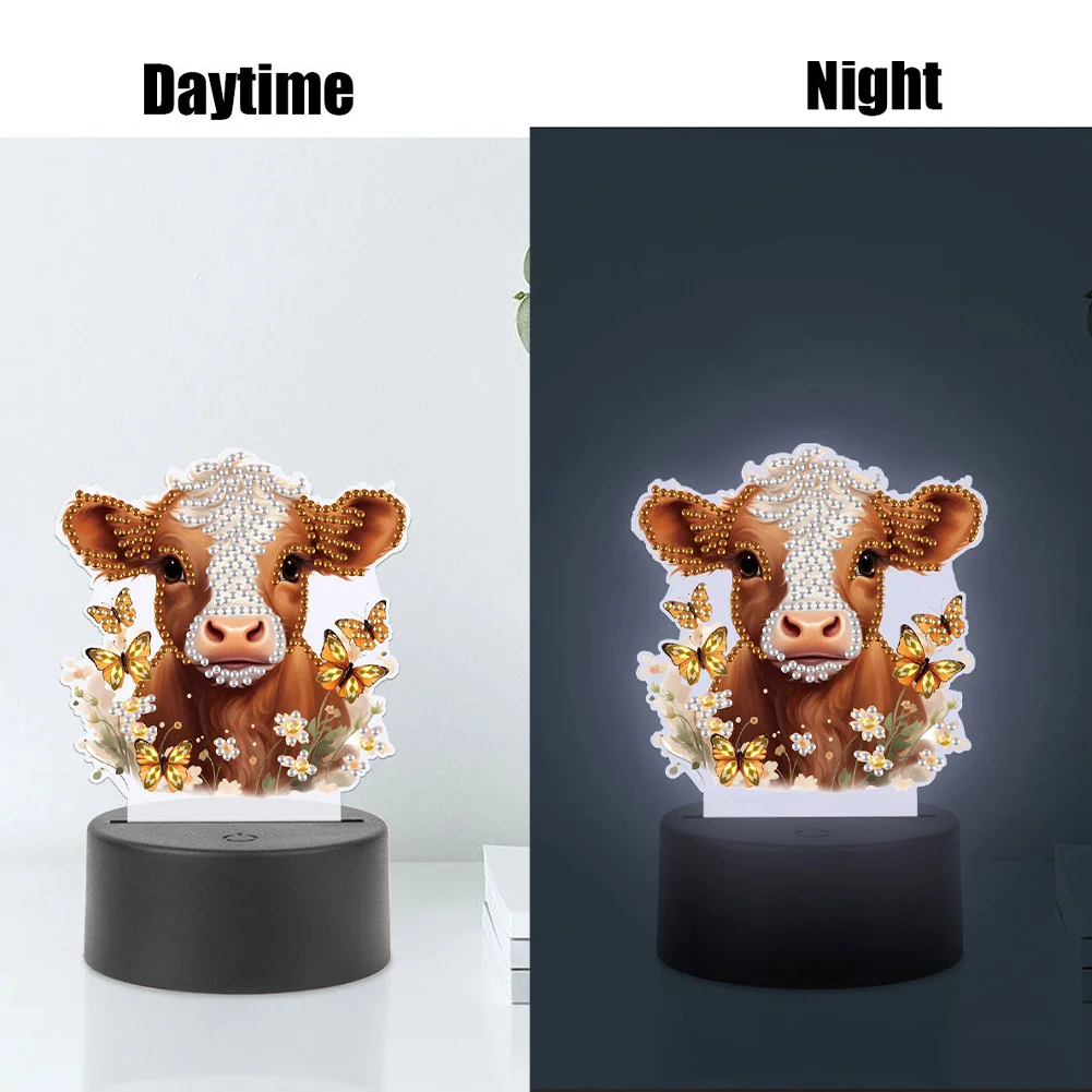 5D DIY Acrylic Cow Double Sided Diamond Painting LED Night Light for Adults